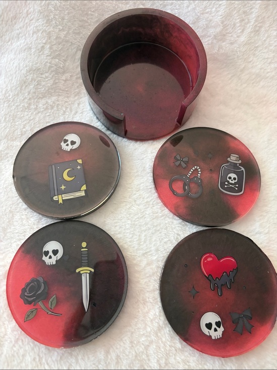 Other - Handmade Red & Black Resin Gothic Coaster (5 pieces)